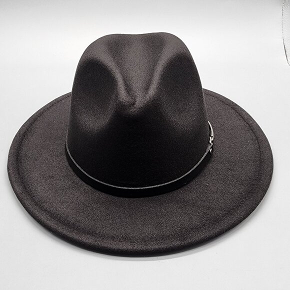 EINSKEY Womens Black Felt Fedora Hat Wide Brim Western Style New - Picture 8 of 12